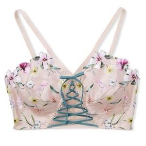Victoria's Secret Floral Embroidered Bralette Lace Up Boho Pale Pink S Corset